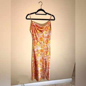 Paisley Satin Dress w/ Slit